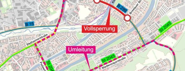 Die Umleitung während der Nachtsperrung verläuft über Stethaimerstraße, Podewillstraße und Niedermayerstraße Die Umleitung während der Nachtsperrung verläuft über Stethaimerstraße, Podewillstraße und Niedermayerstraße