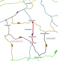 Umleitungsstrecke für die Sperrung der B 15 im Bereich zwischen Kumhausen und Hachelstuhl