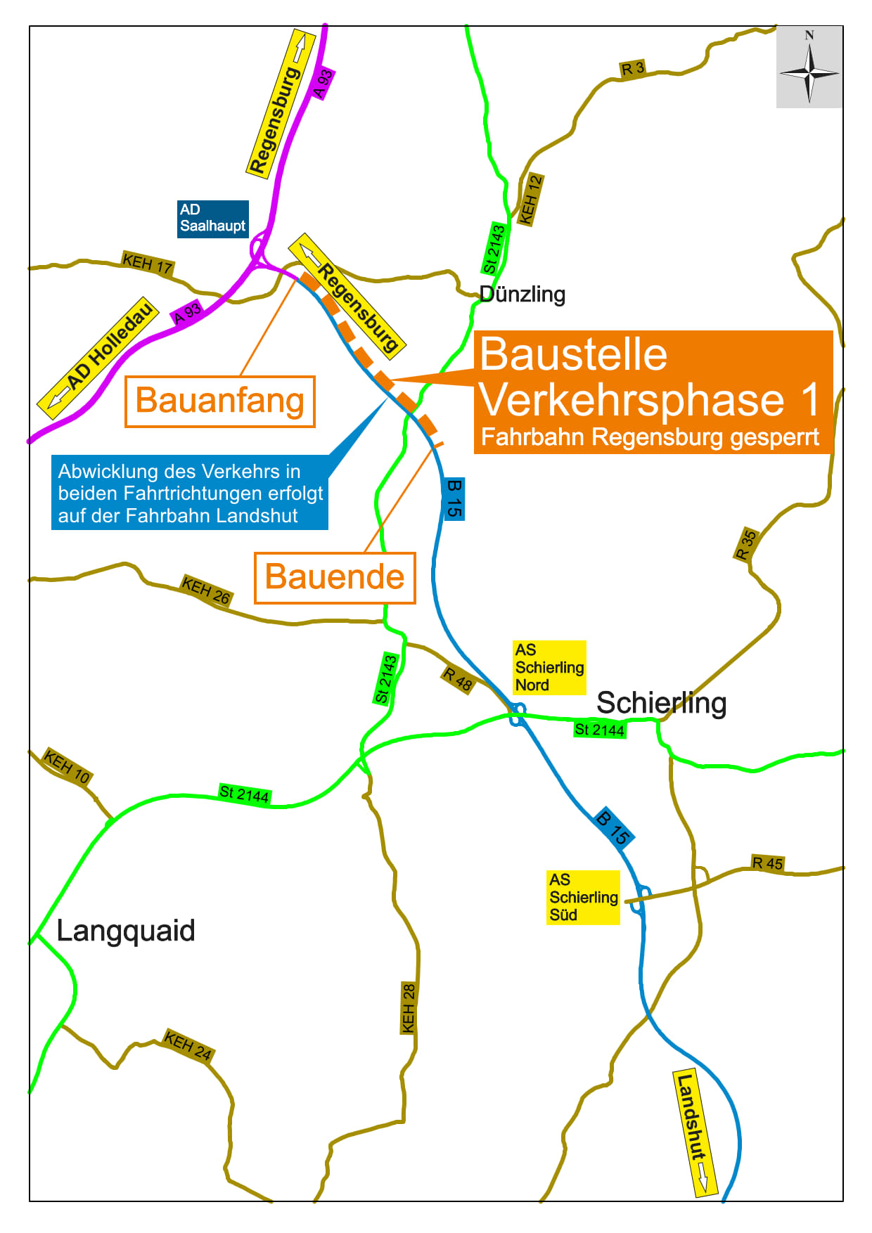 Erste Bauphase (bis Mitte Oktober, Sperrung Richtungsfahrbahn Regensburg) Erste Bauphase (bis Mitte Oktober, Sperrung Richtungsfahrbahn Regensburg)