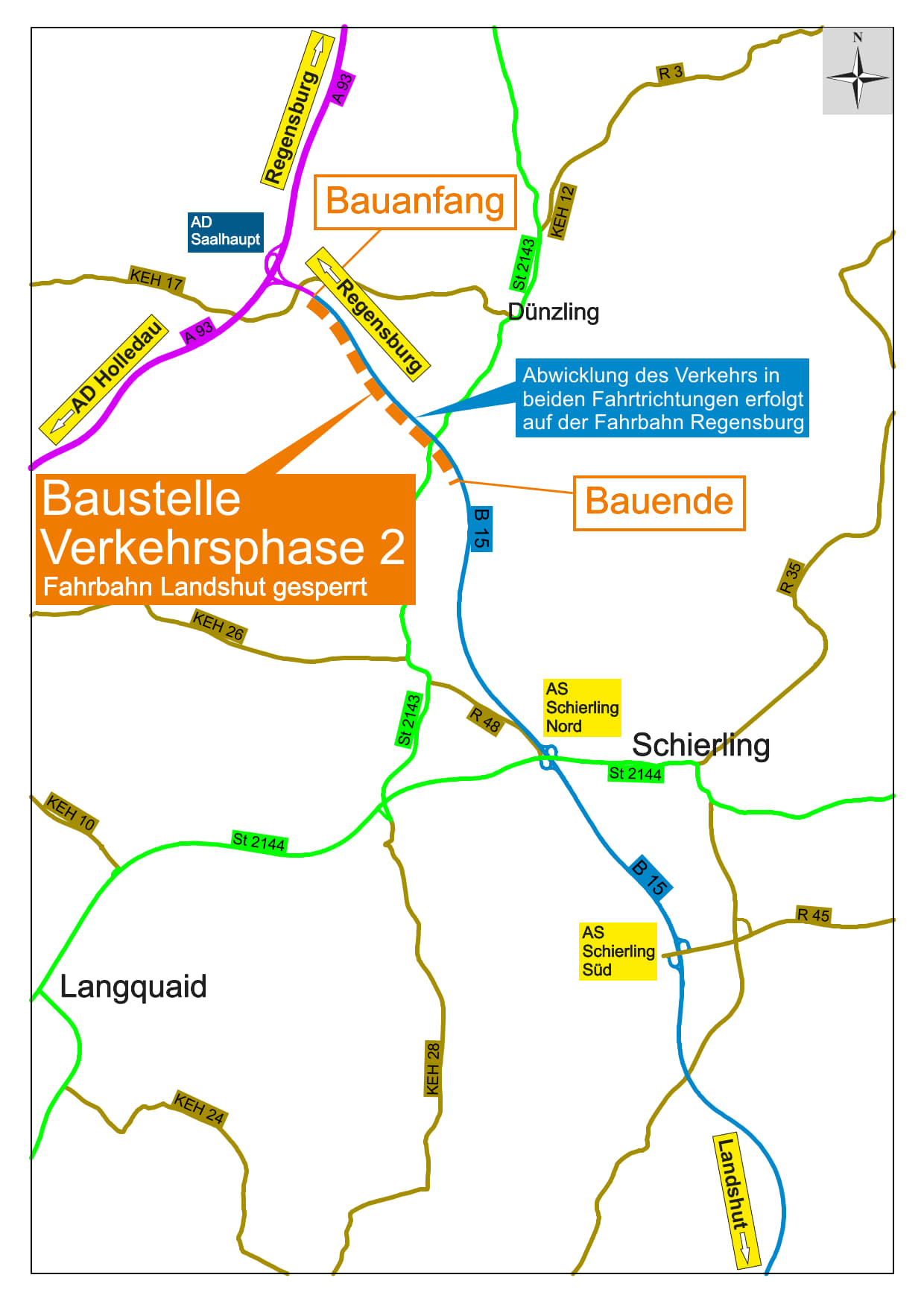Zweite Bauphase (ab Mitte Oktober, Sperrung Richtungsfahrbahn Landshut) Zweite Bauphase (ab Mitte Oktober, Sperrung Richtungsfahrbahn Landshut)